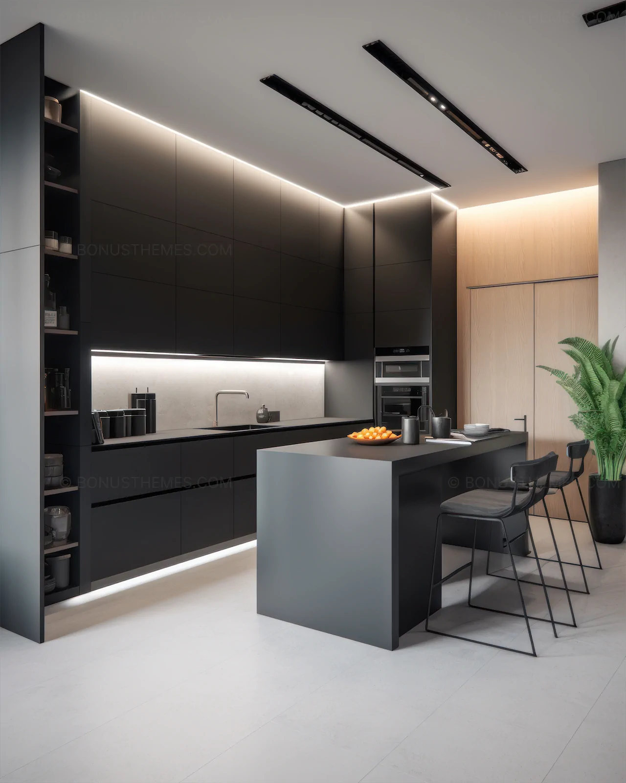 Modern kitchen with black furnitures