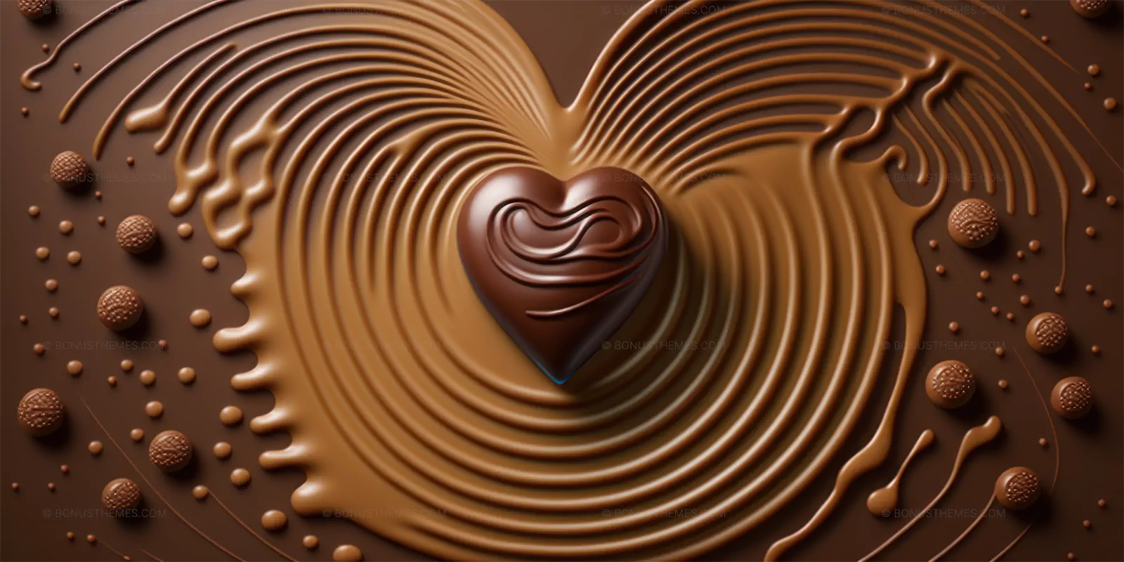 Small chocolate heart on a liquid caramel background