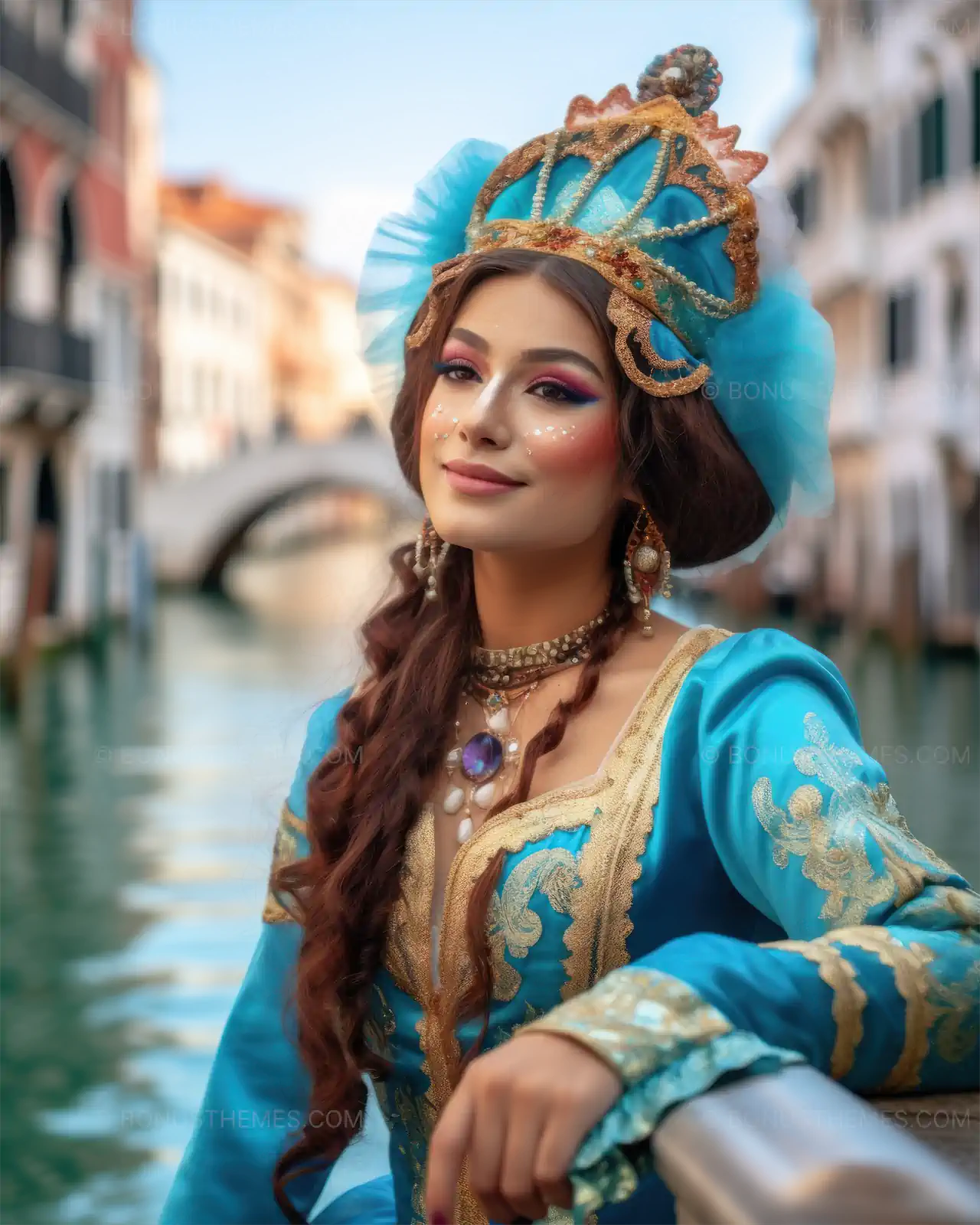 Beautiful woman at the Venice carnival with emotive eyes