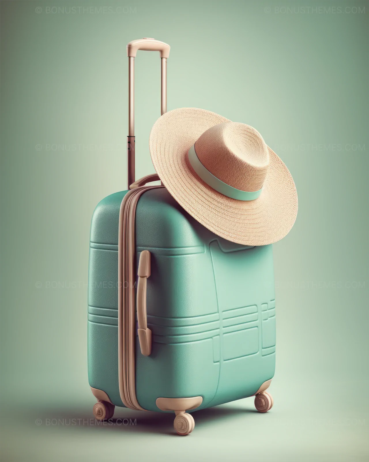 Modern pastel suitcase and hat