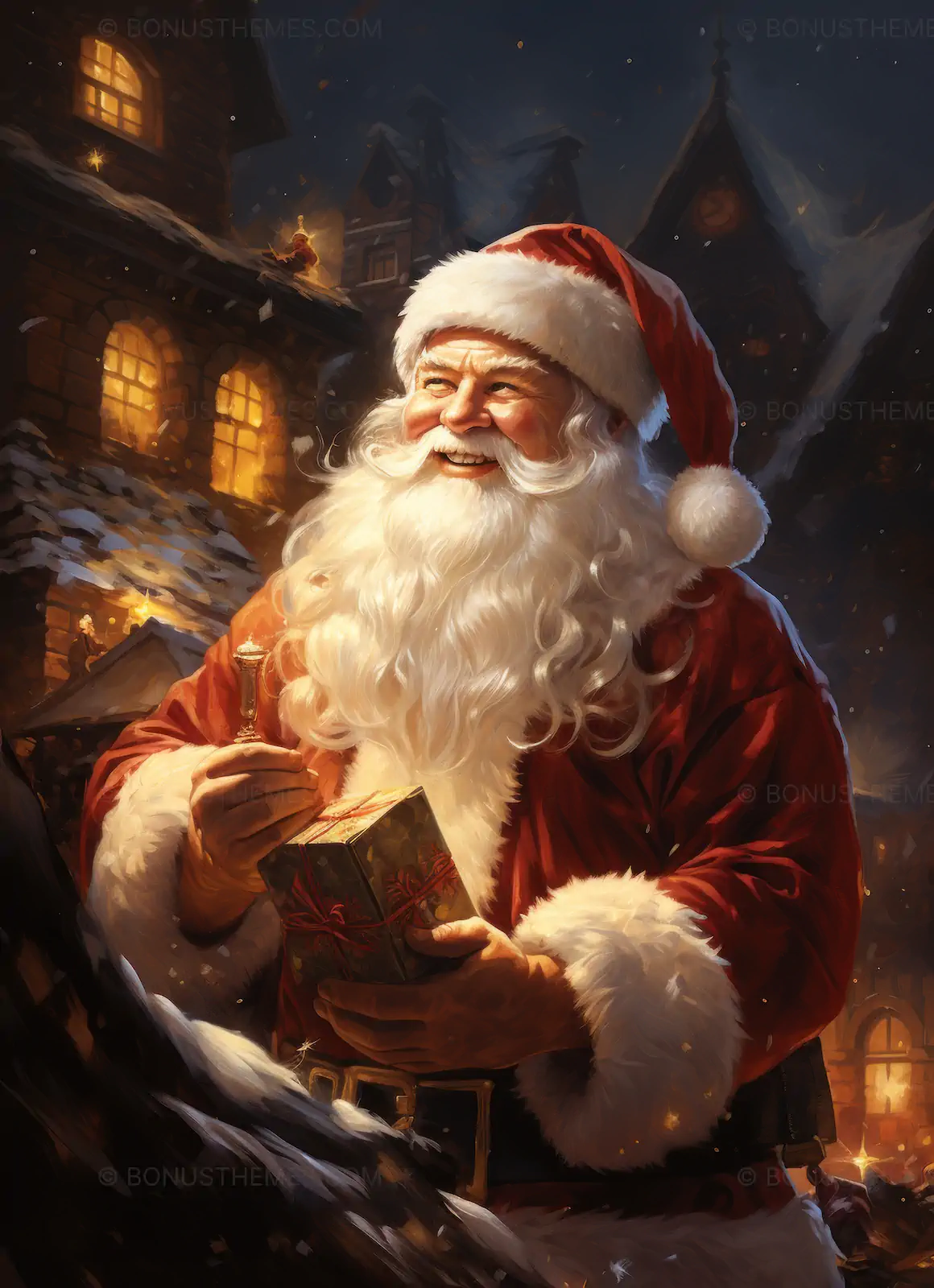 Santa gives Christmas presents