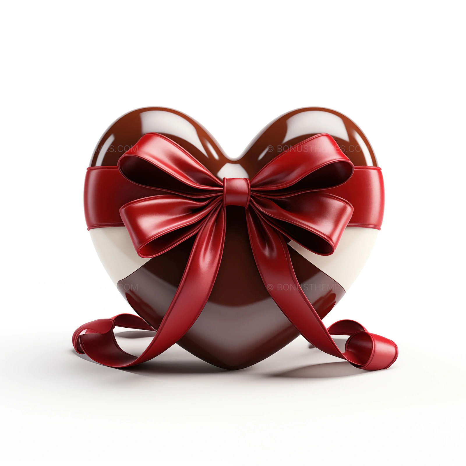 Red bow with chocolate heart shape