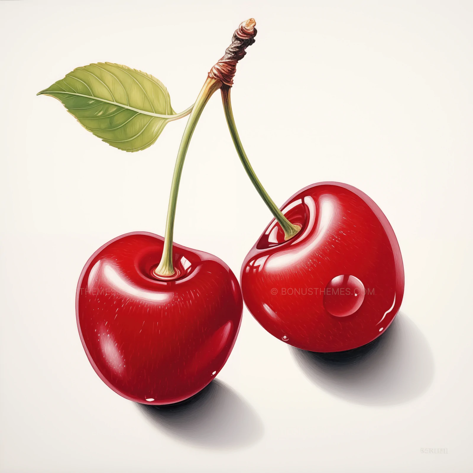 Two cherries on isolated white background