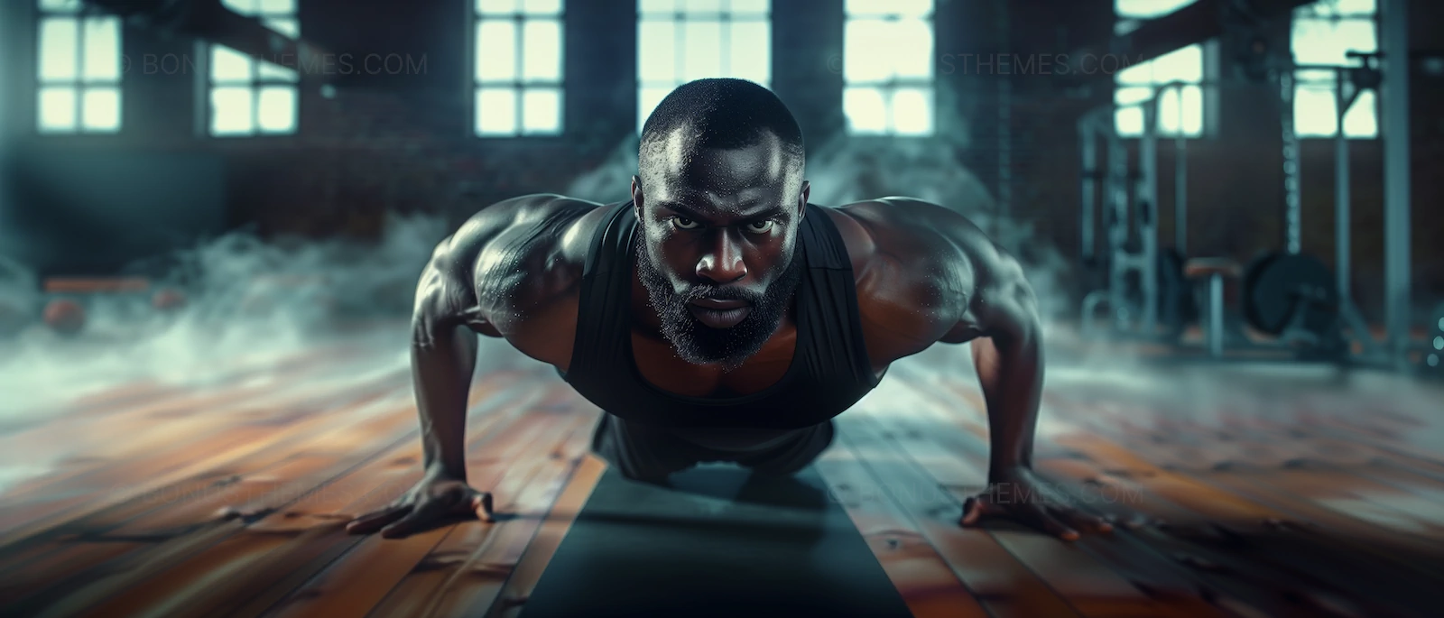 Pushing limits, muscular man's workout