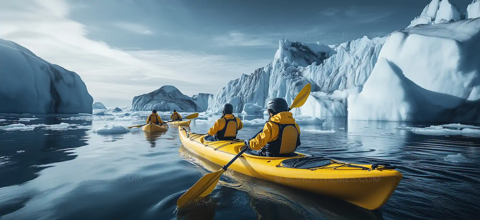 Kayaking by Massive Ice Wall | Adventurous Group AI Generated Image
