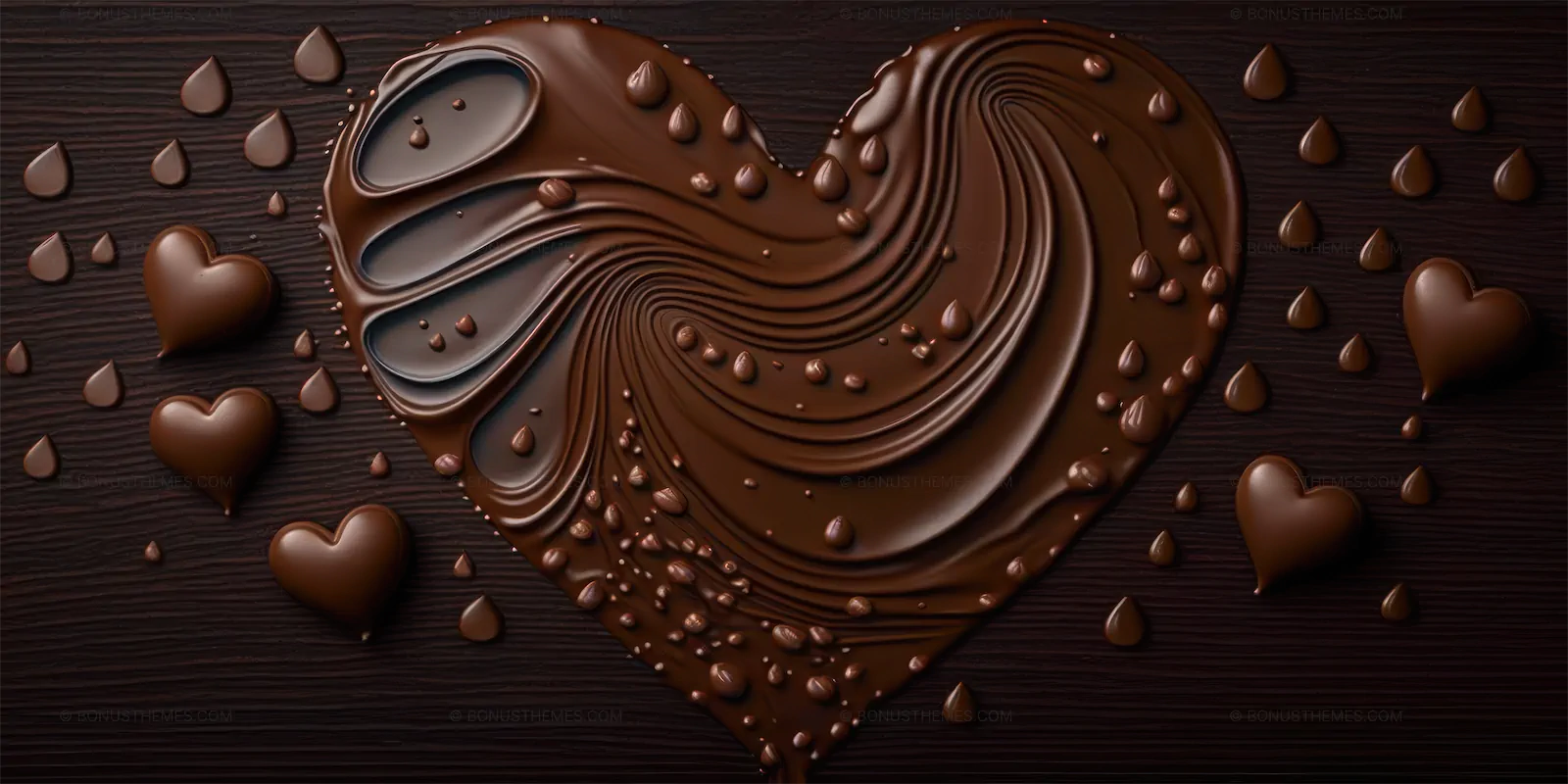 Liquid Chocolate Heart with Drops on Rustic Wooden Table | Decadent AI Generated Gourmet Dessert Image