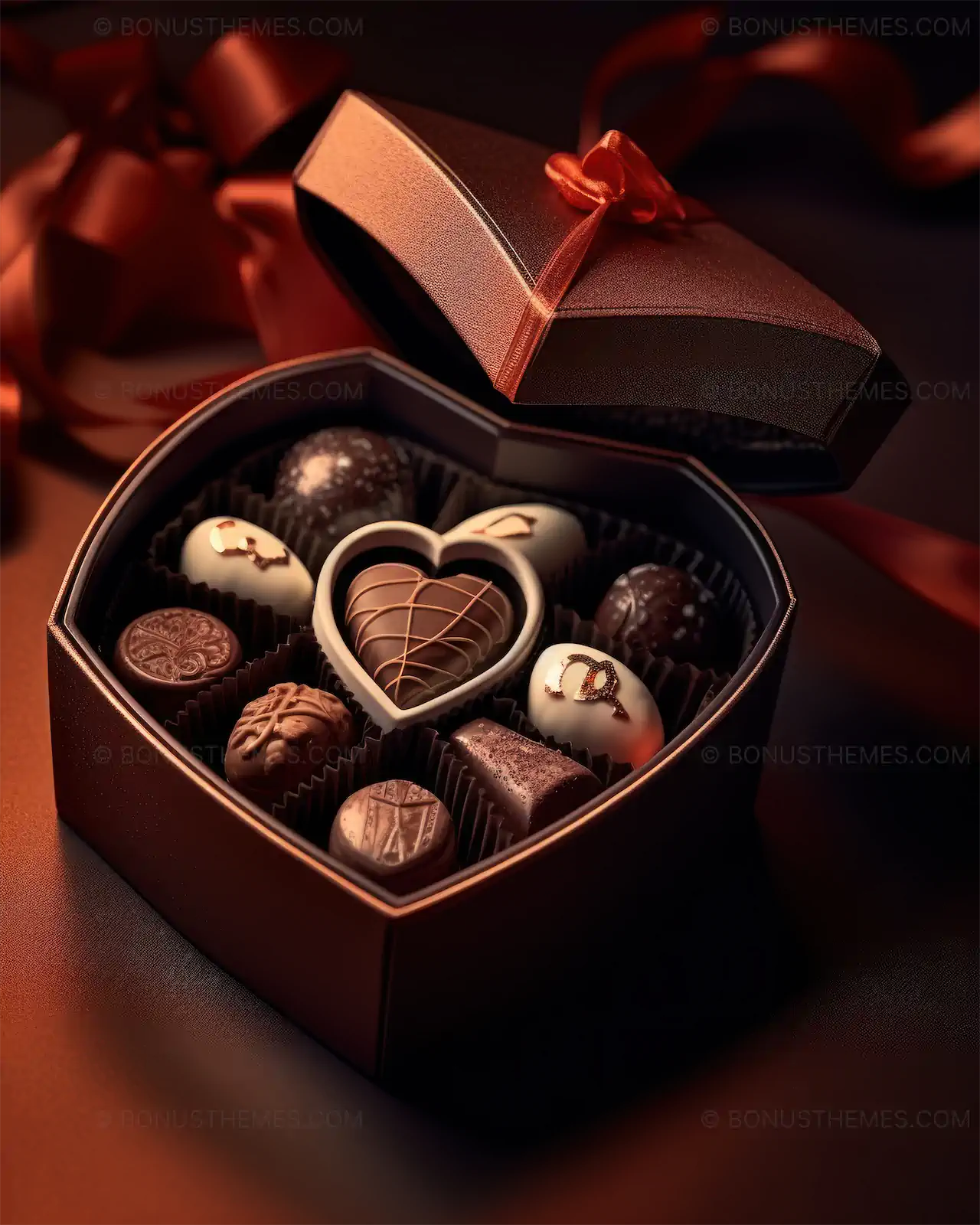 Luxury Open Gift Box with Gourmet Chocolate Heart | Elegant AI Generated Romantic Celebration Image