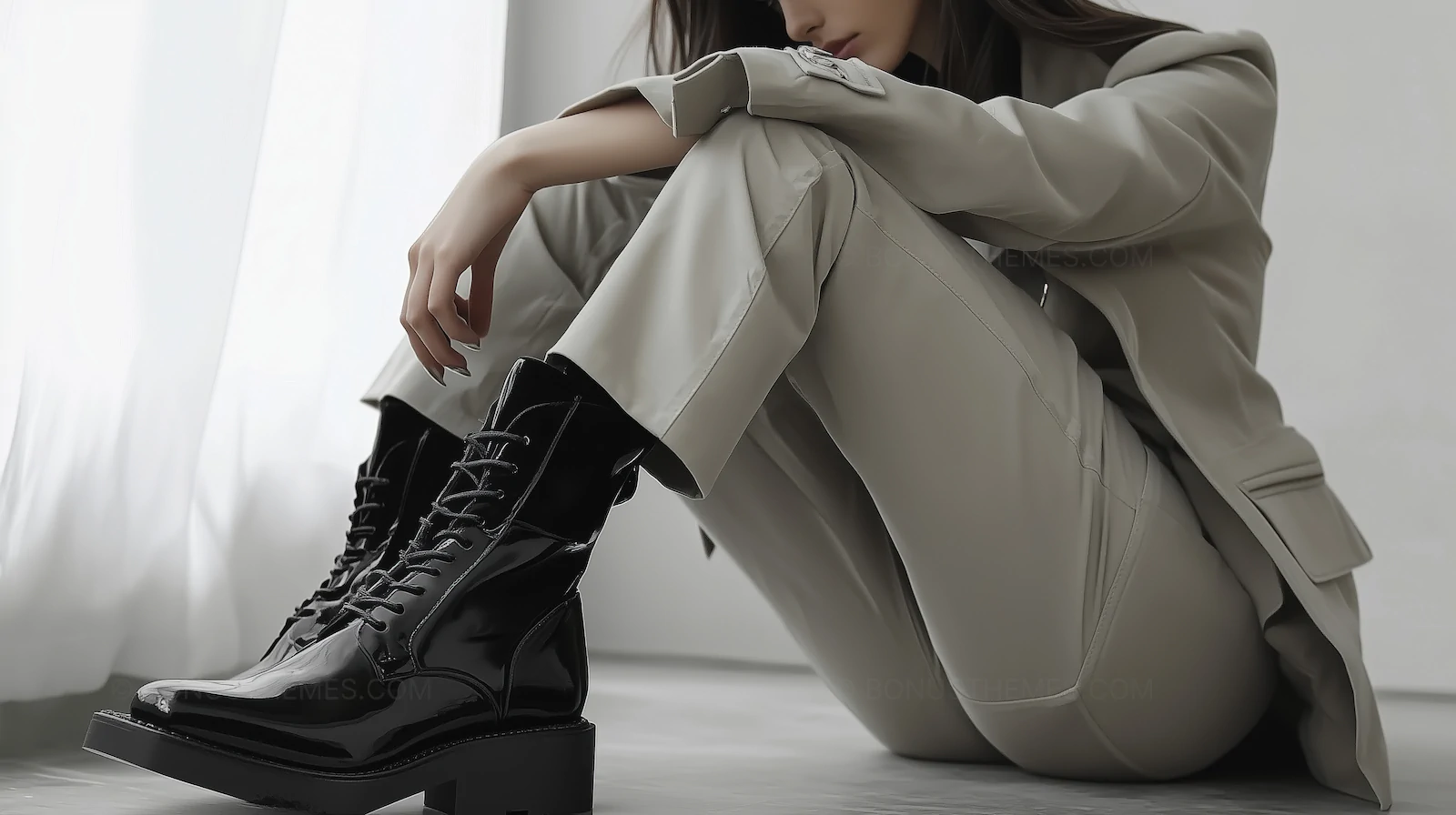 Luxury Patent Leather Combat Boots | Edgy High-Fashion AI Generated Editorial Image