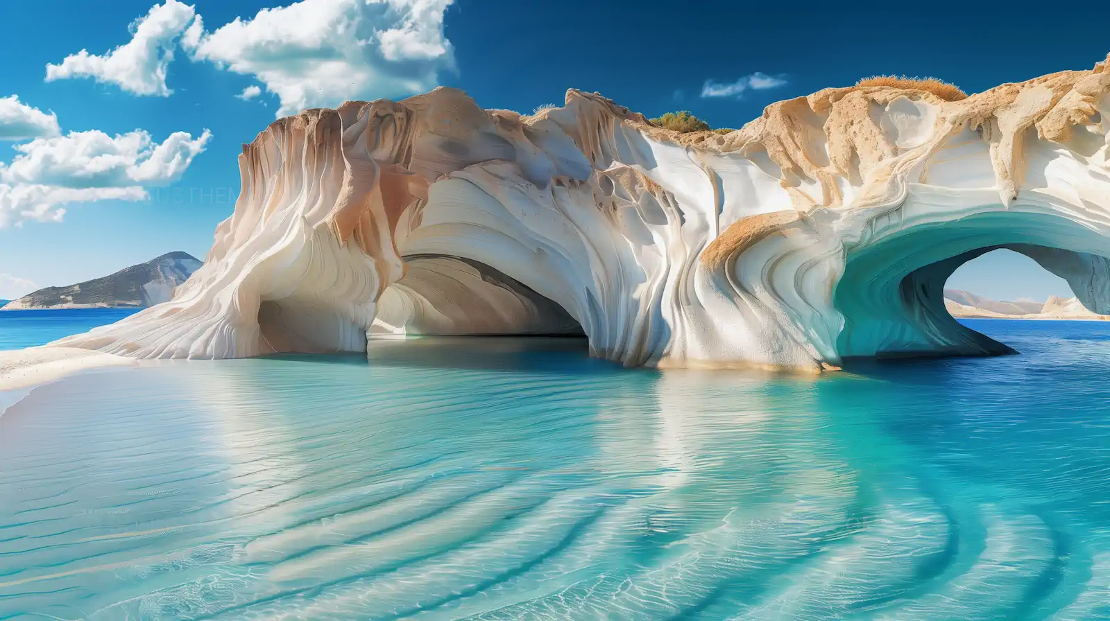 Milos Island Marvel - Azure Waters & Marble Arches | Greek Coastal AI Image