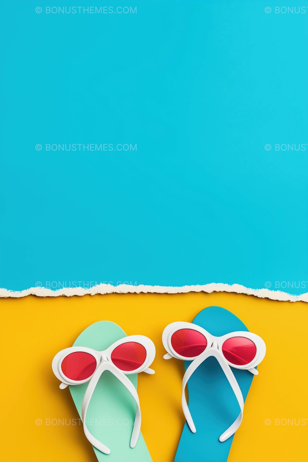 Minimal Summer Background - Flip Flops and Sunglasses | AI Image