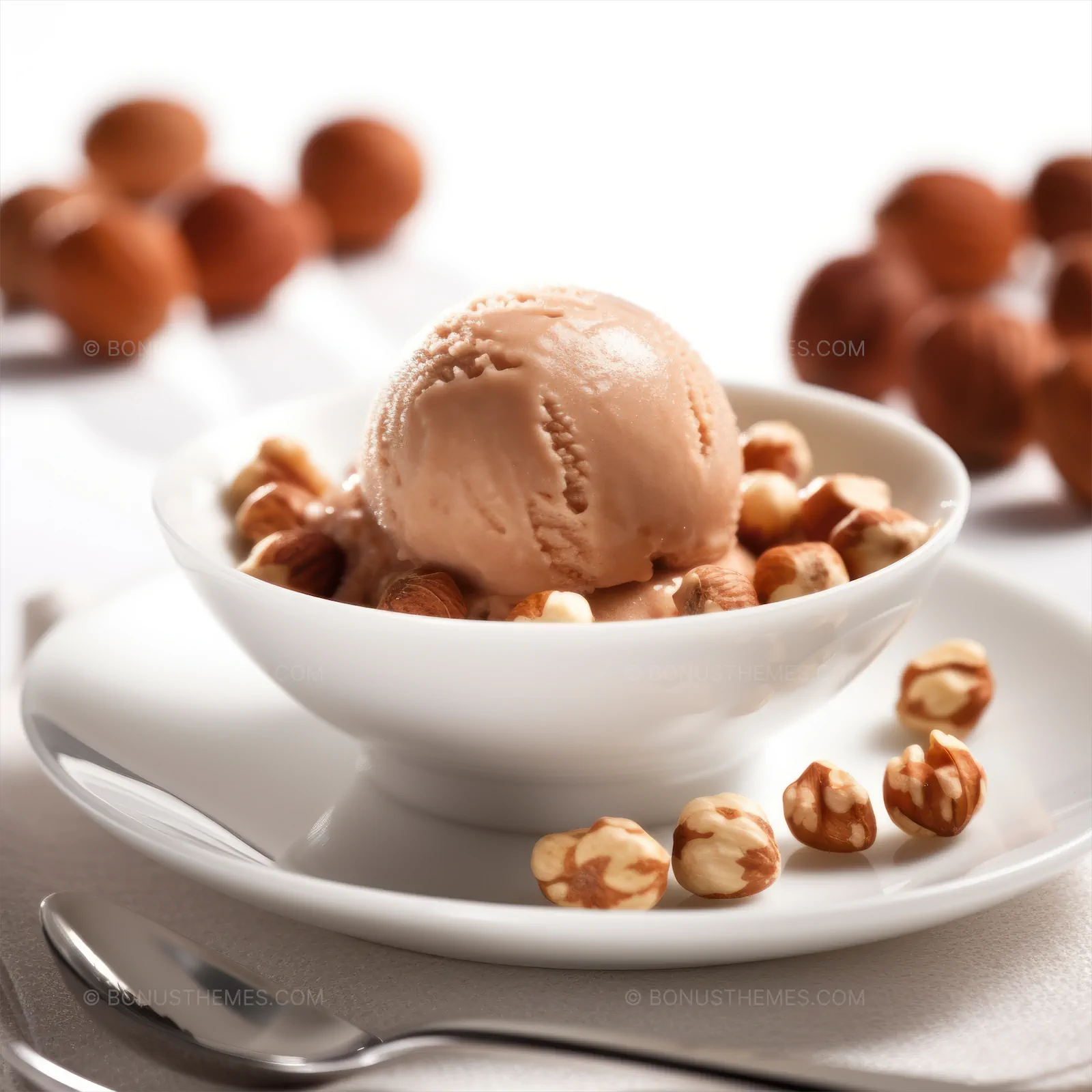 Creamy Mocha Ice Cream Topped with Crunchy Hazelnuts | Delicious AI Generated Gourmet Dessert Image