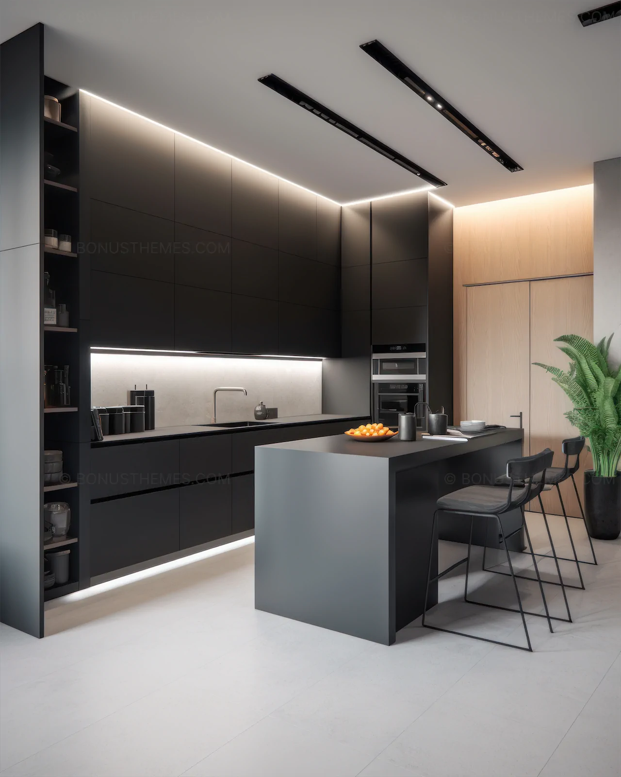 Ultra-Modern Kitchen with Sleek Black Cabinetry | Elegant AI Generated Interior Design Image