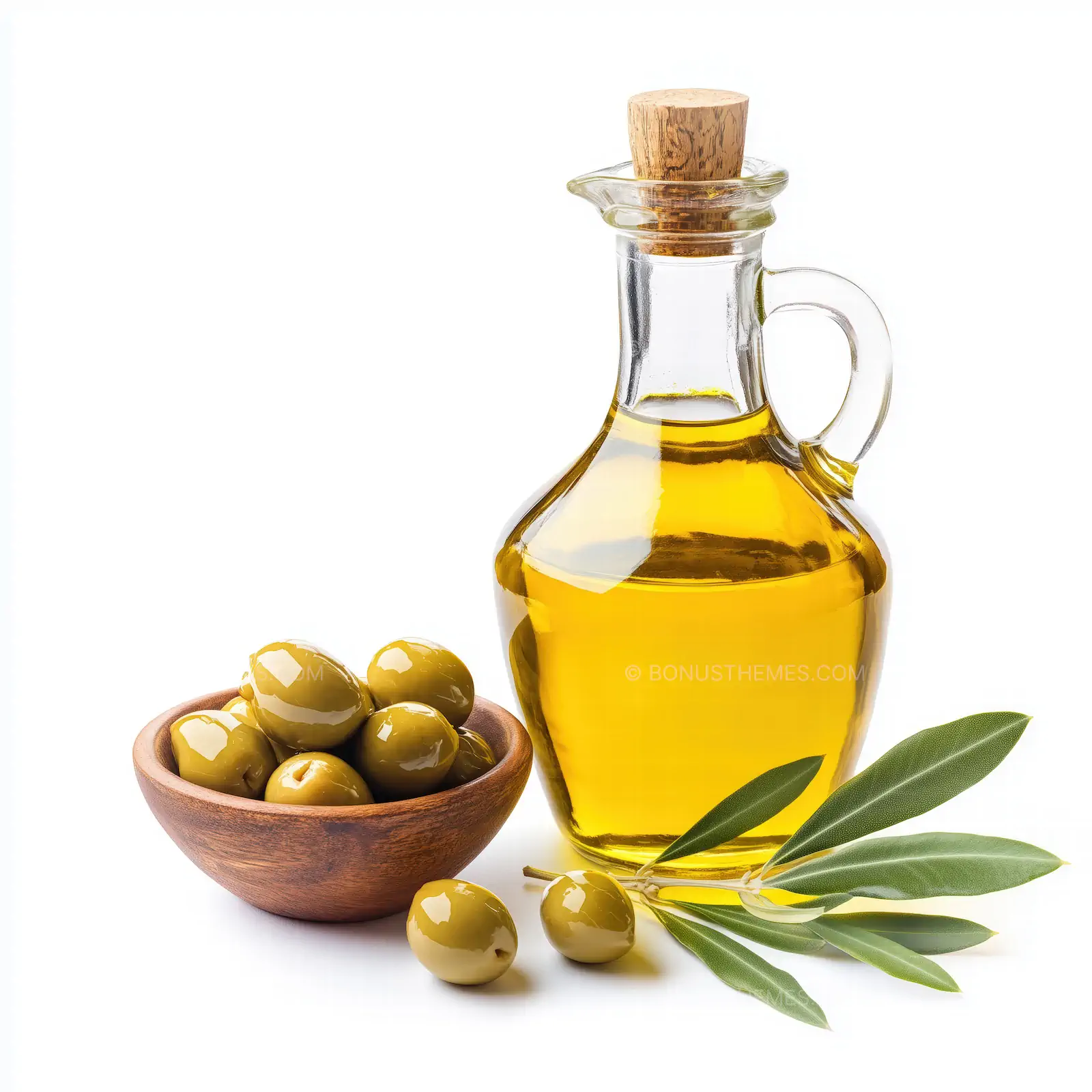 Olive Oil Bottle and Green Olives Bowl | Mediterranean Lifestyle AI Photography