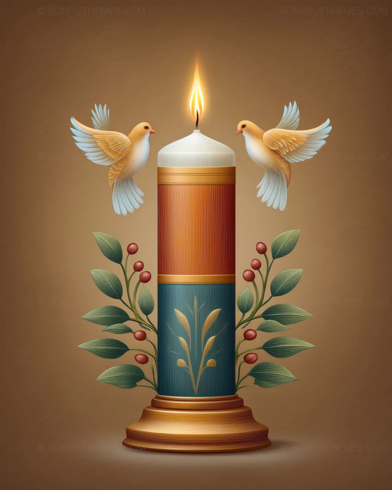 Orthodox Pillar Candle with Two Doves on Elegant Stand | AI Image
