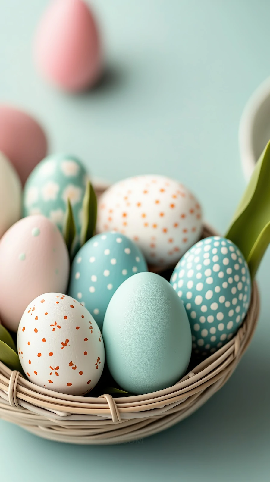 Patterned Easter Eggs in Wicker Basket | Hand-Painted Spring Still Life AI Generated Image