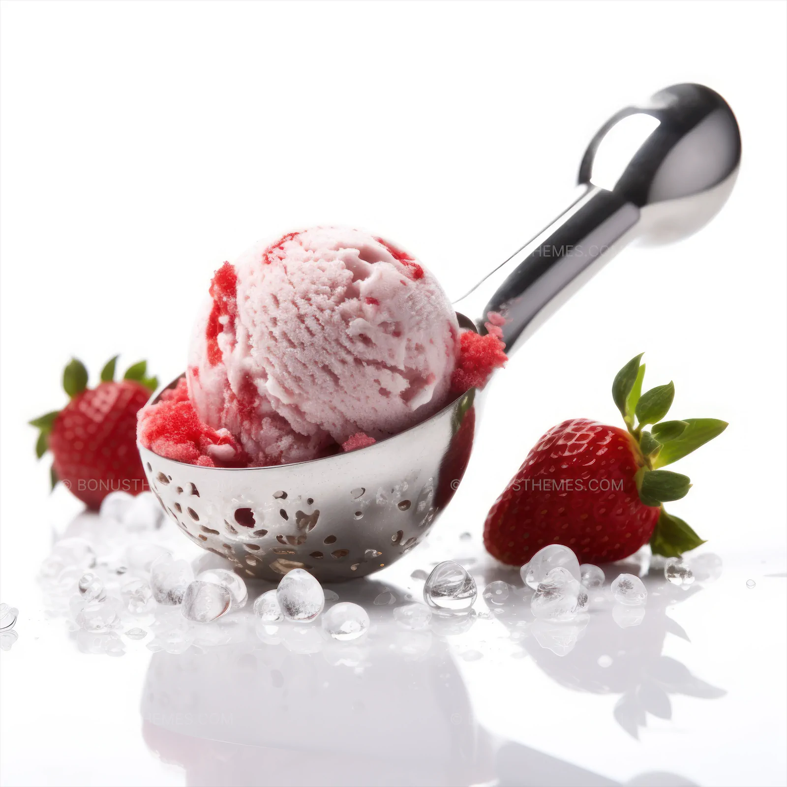 Pink and White Ice Cream Scoop with Strawberry | Sweet Summer AI Generated Image