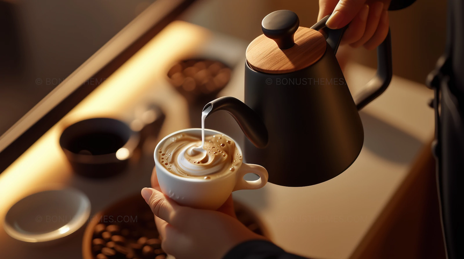 Professional Barista Pouring Steamed Milk for Latte Art | AI Coffee Image