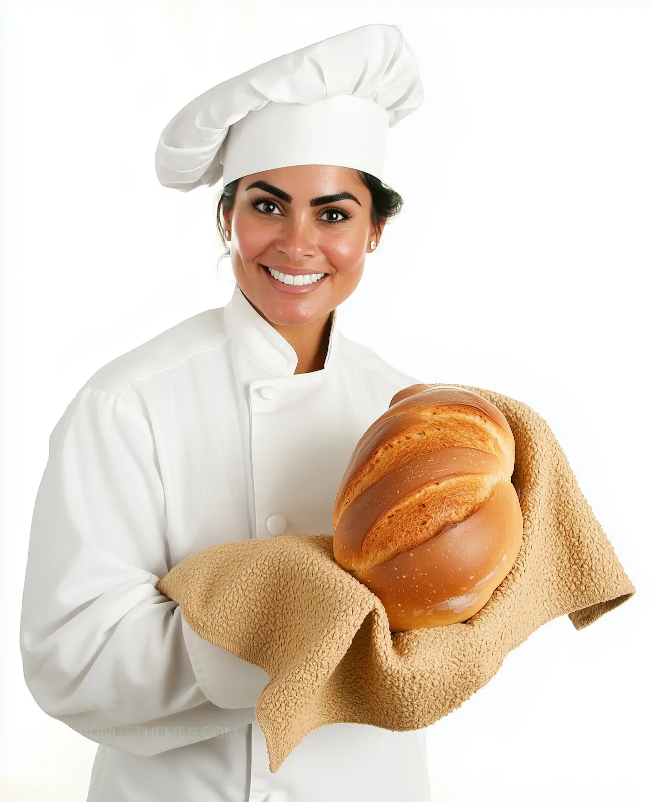 Professional Female Chef Holding Freshly Baked Artisan Bread | AI Stock Photo