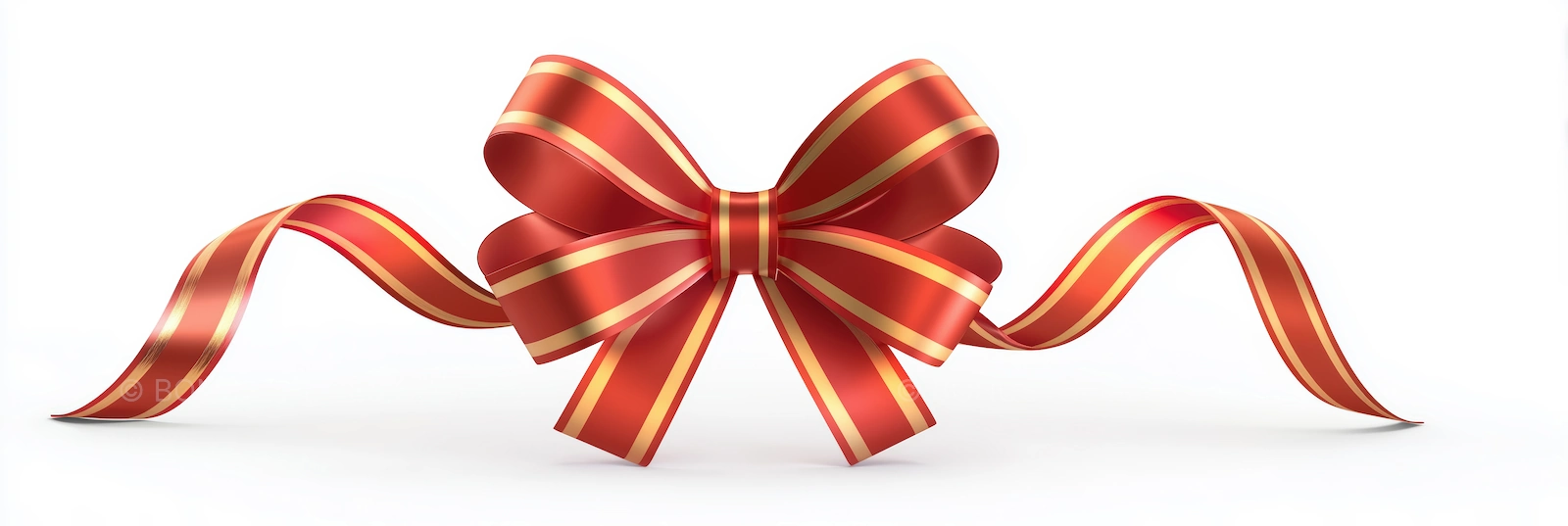 Red Ribbon Bow with Gold Stripes - Long Curvy Gift Ribbon | AI Image