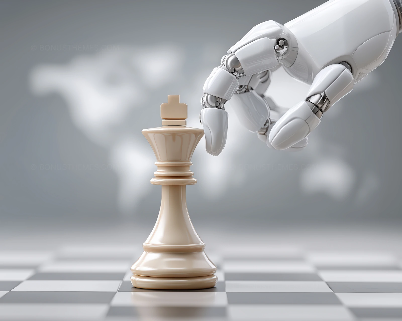 Robotic AI Hand Moving Chess King Piece | Strategic Technology Image