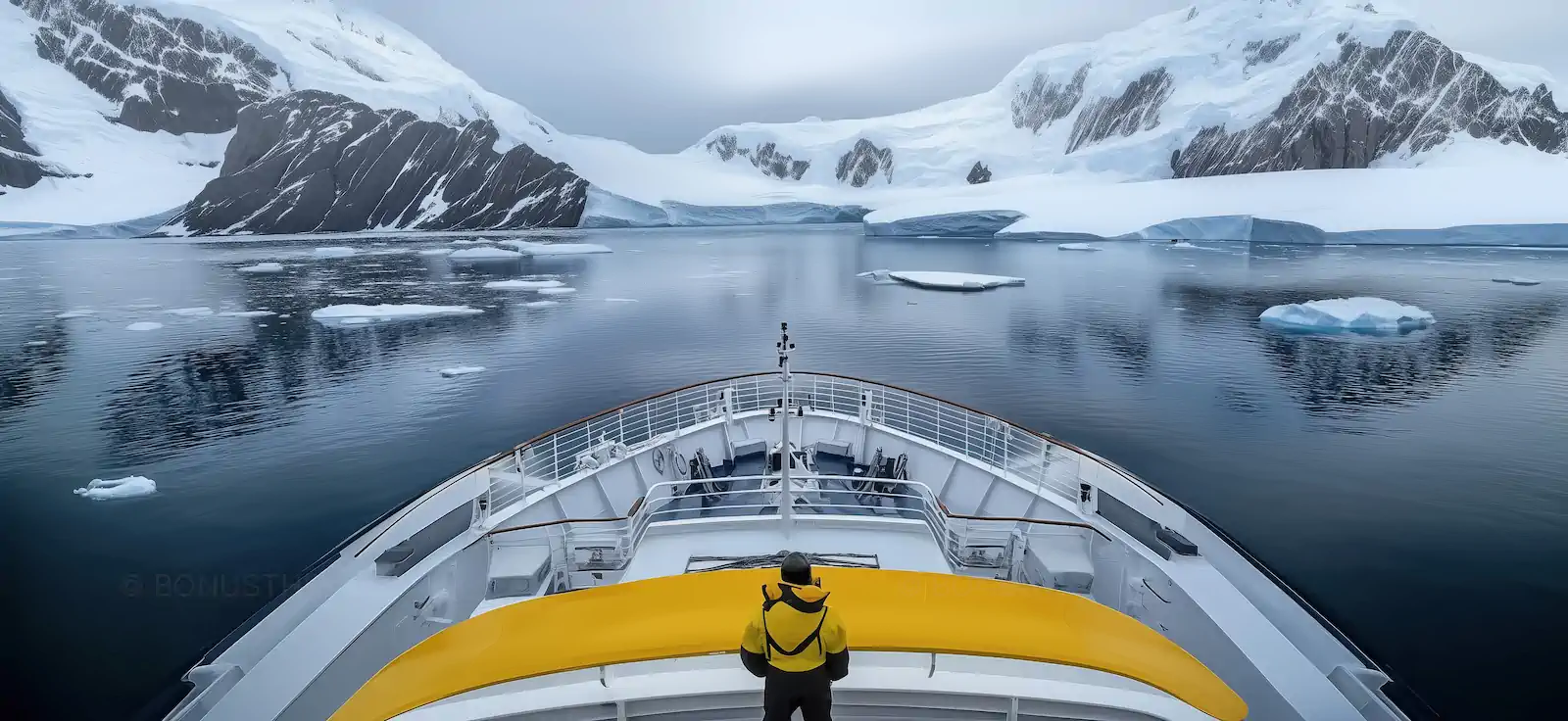 Sailing through Arctic Waters | Man in Yellow Jacket AI Travel Image