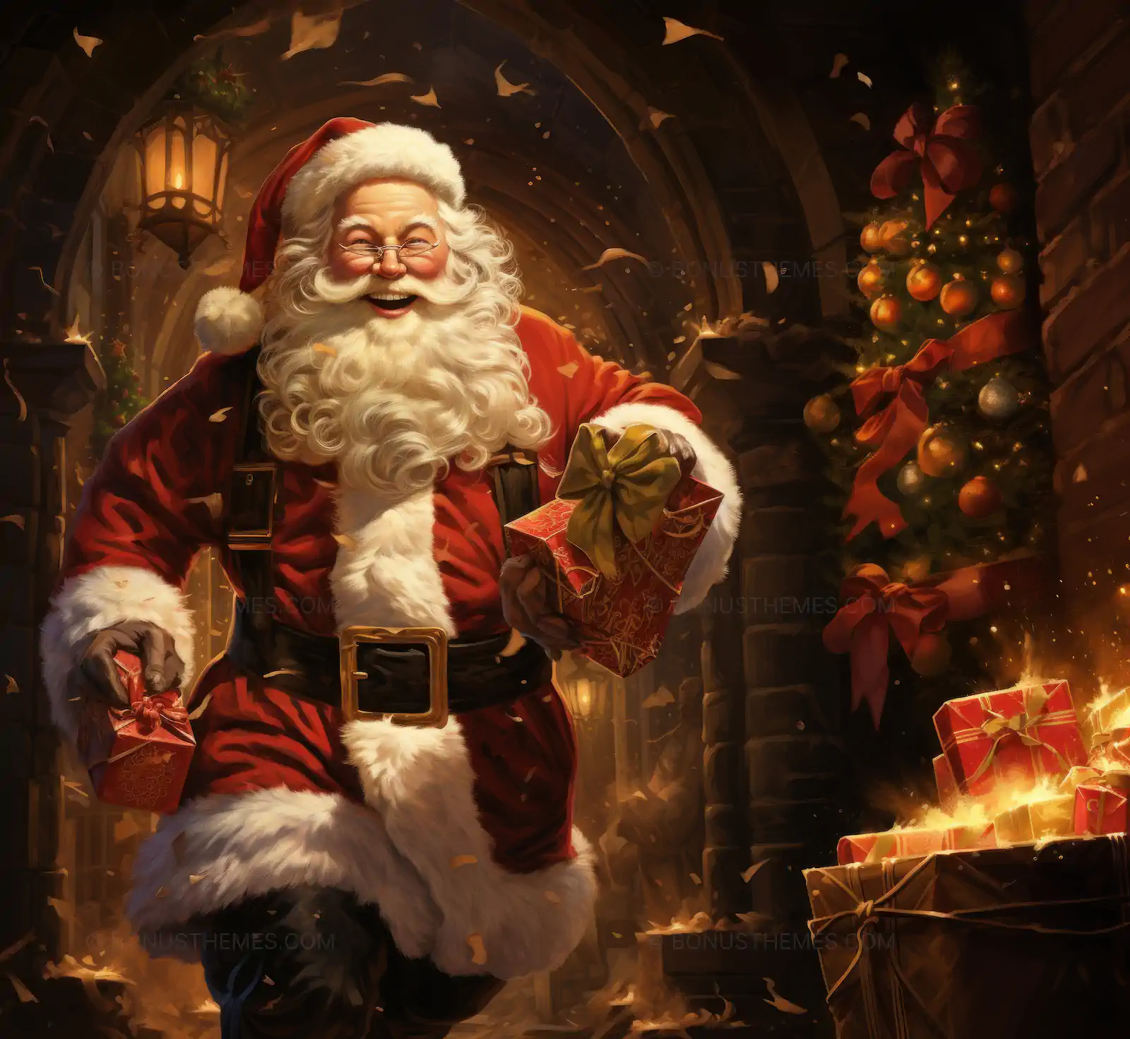 Santa Claus Holding Christmas Gifts | Joyful AI Generated Festive Holiday Illustration