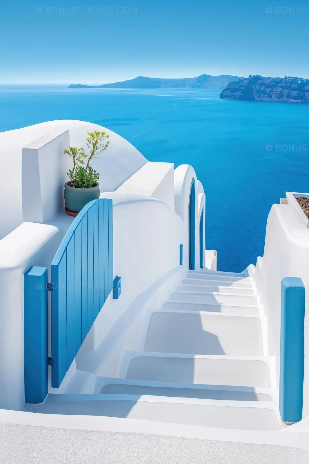 Santorini Oia Caldera View with White Stairs & Blue Aegean Sea | AI Image