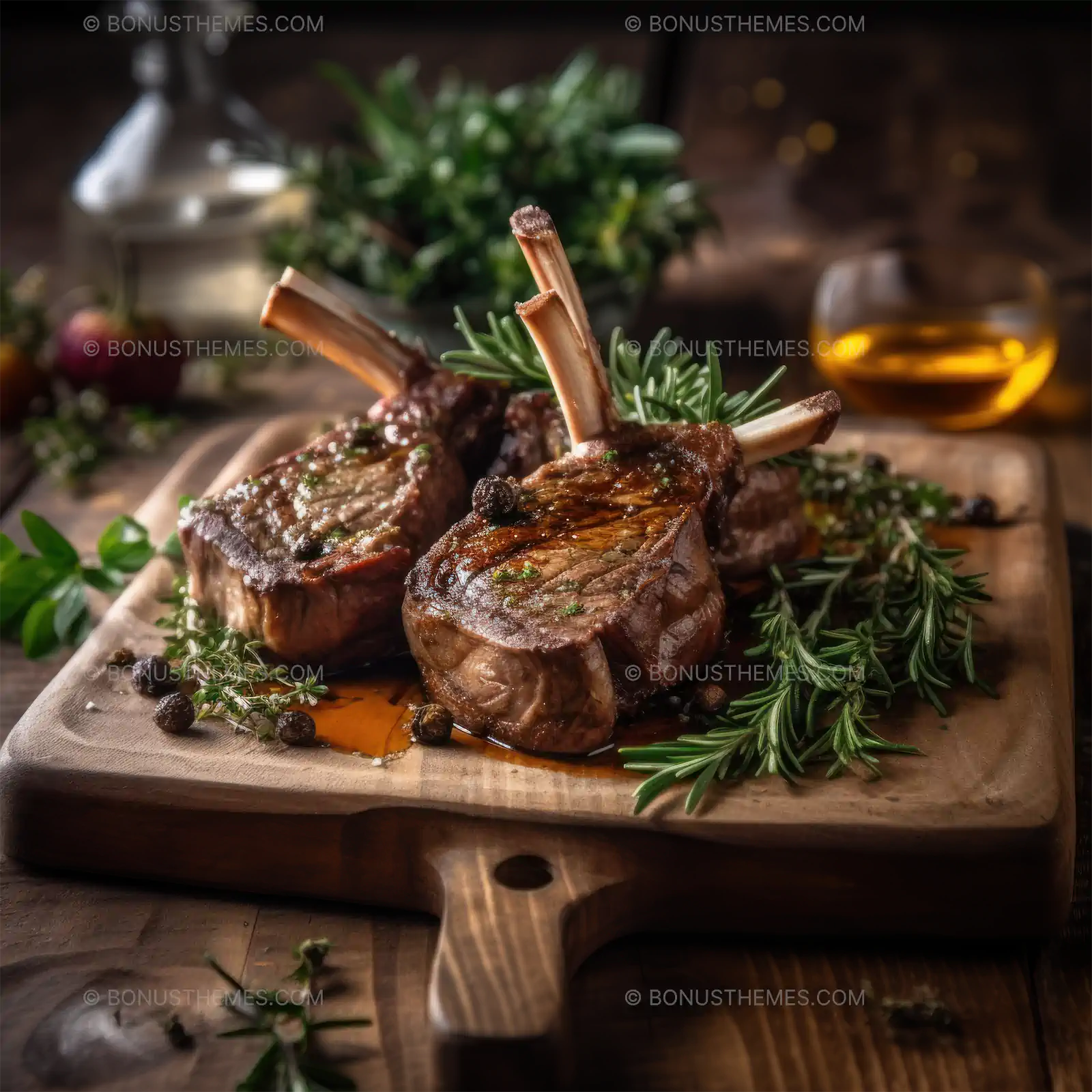 Plate of Seasoned Meat with Herbs and Spices on Wooden Board | Tempting AI Generated Gourmet Culinary Image