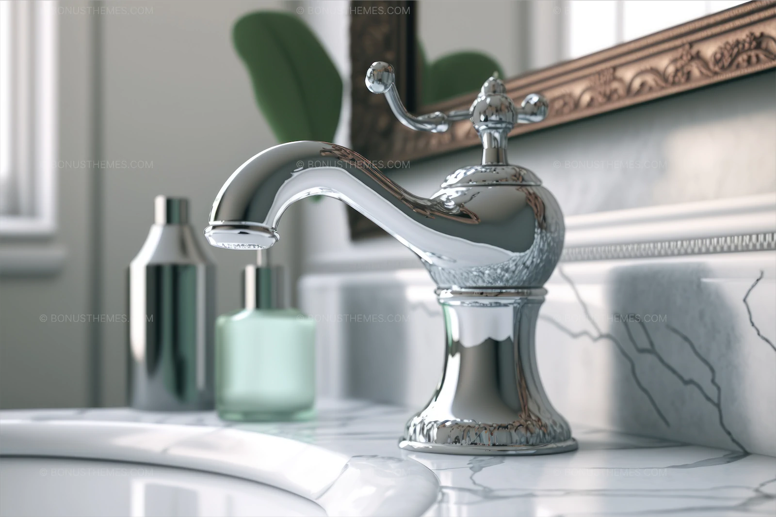 Silver Bathroom Sink with Soap Dispenser | Modern AI Generated Interior Image