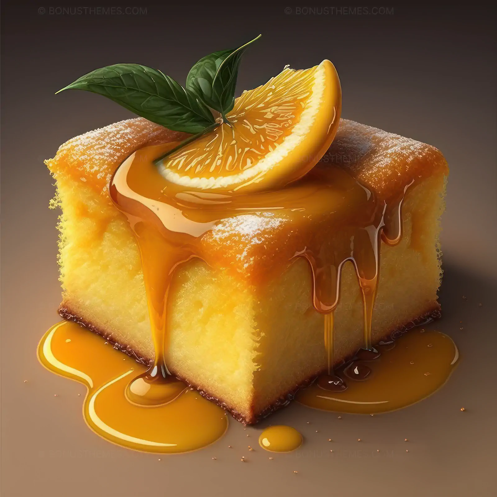 Slice of Orange Cake with Syrup Drizzle and Mint | Gourmet Dessert AI Generated Image