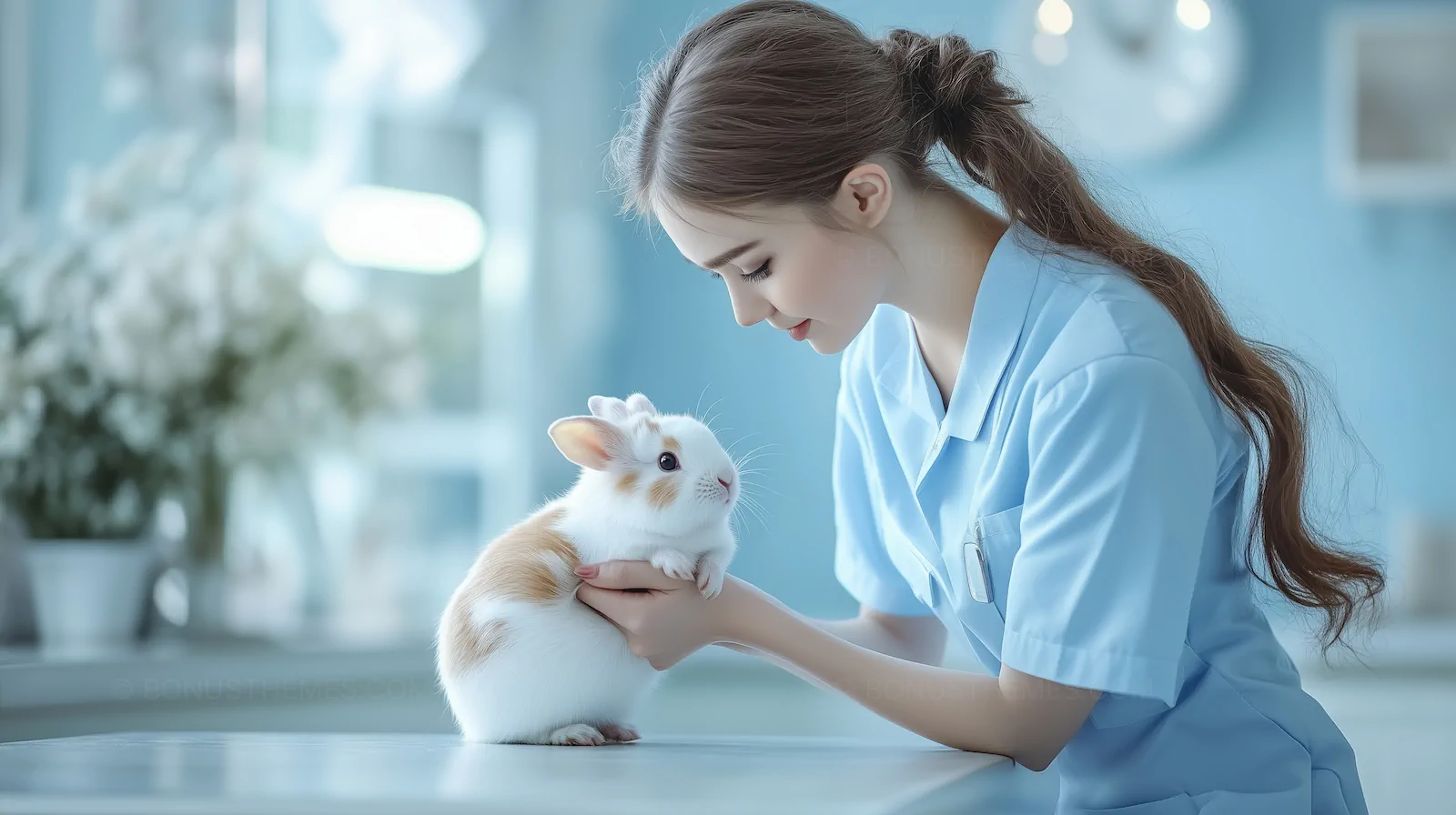 Veterinarian with Cute Holland Lop Rabbit | Small Animal Care AI Image