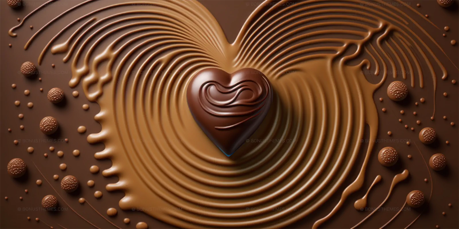 Small Chocolate Heart on Liquid Caramel Background | Rich AI Generated Gourmet Dessert Illustration
