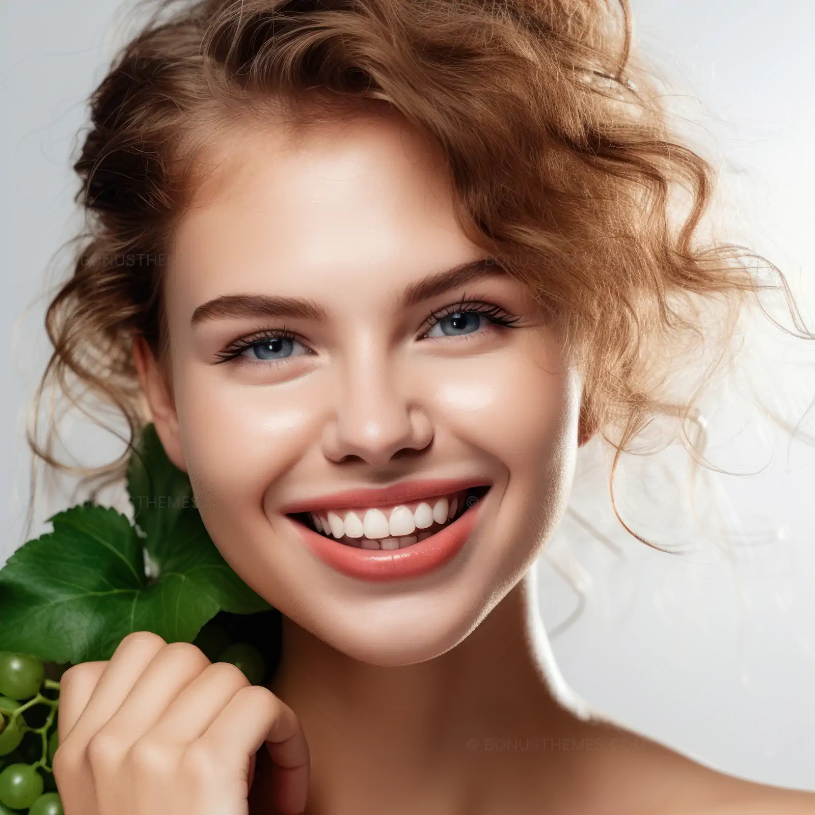 Smiling Woman Holding Fresh Green Leaf | Eco-Friendly and Natural Beauty AI Generated Portrait