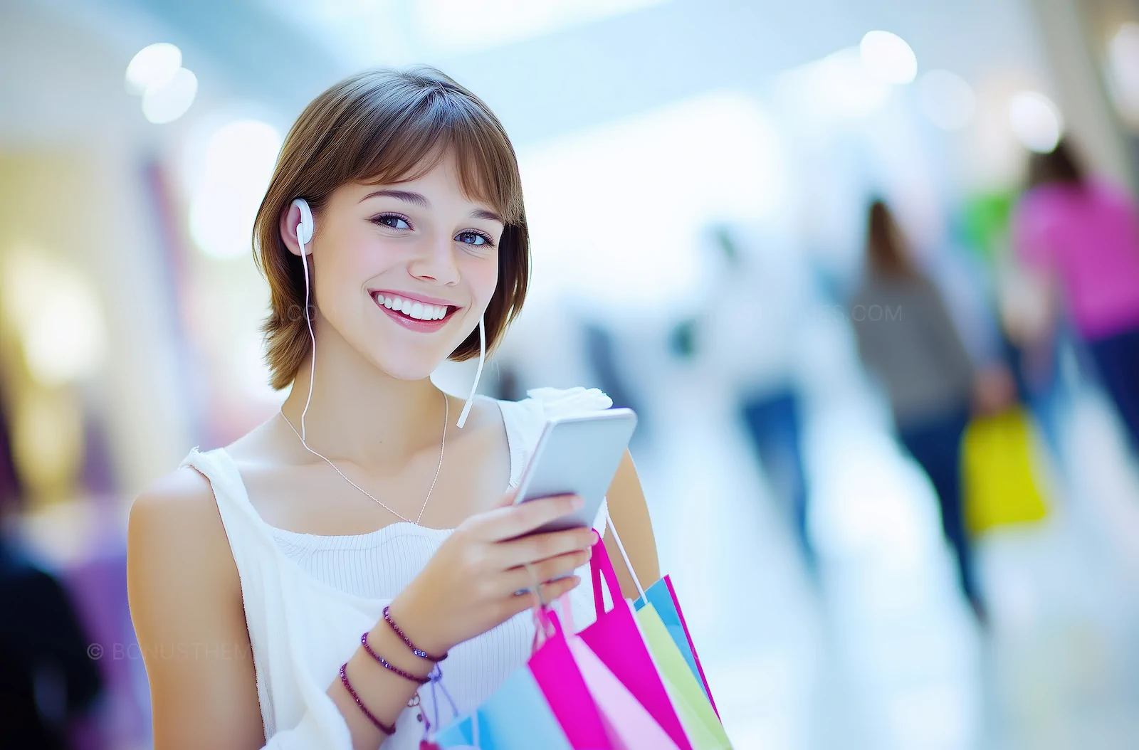 Smiling Woman Shopping with Pink Bags | Lifestyle AI Photography
