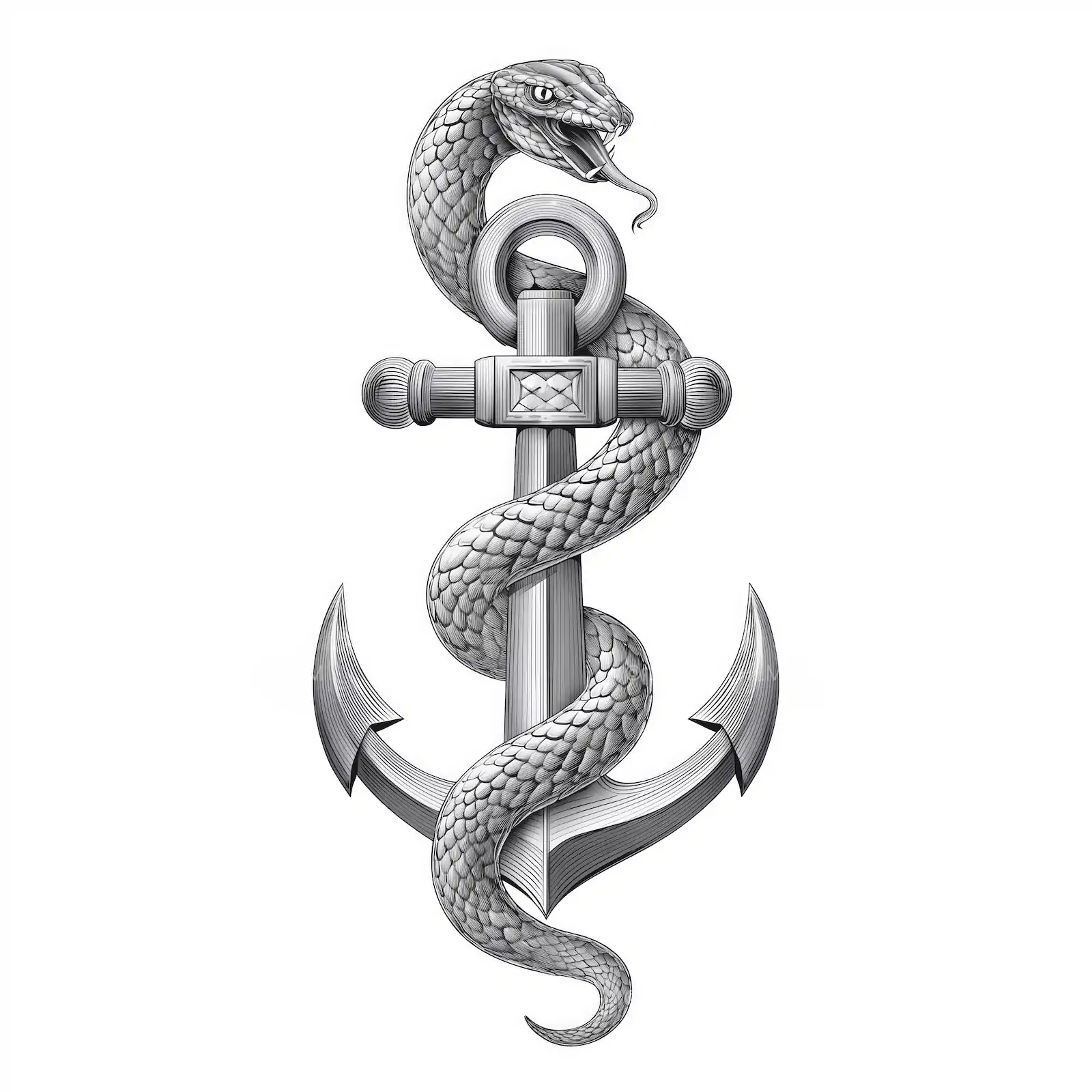 Snake Wrapped Around Anchor Tattoo - Intricate Nautical Ink | AI Image
