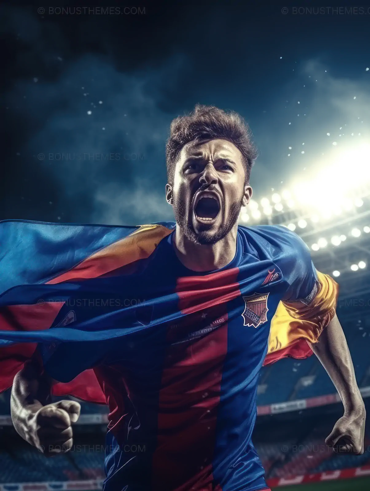 Soccer Player Celebrates Victory Wrapped in Team Flag - Emotional AI Image