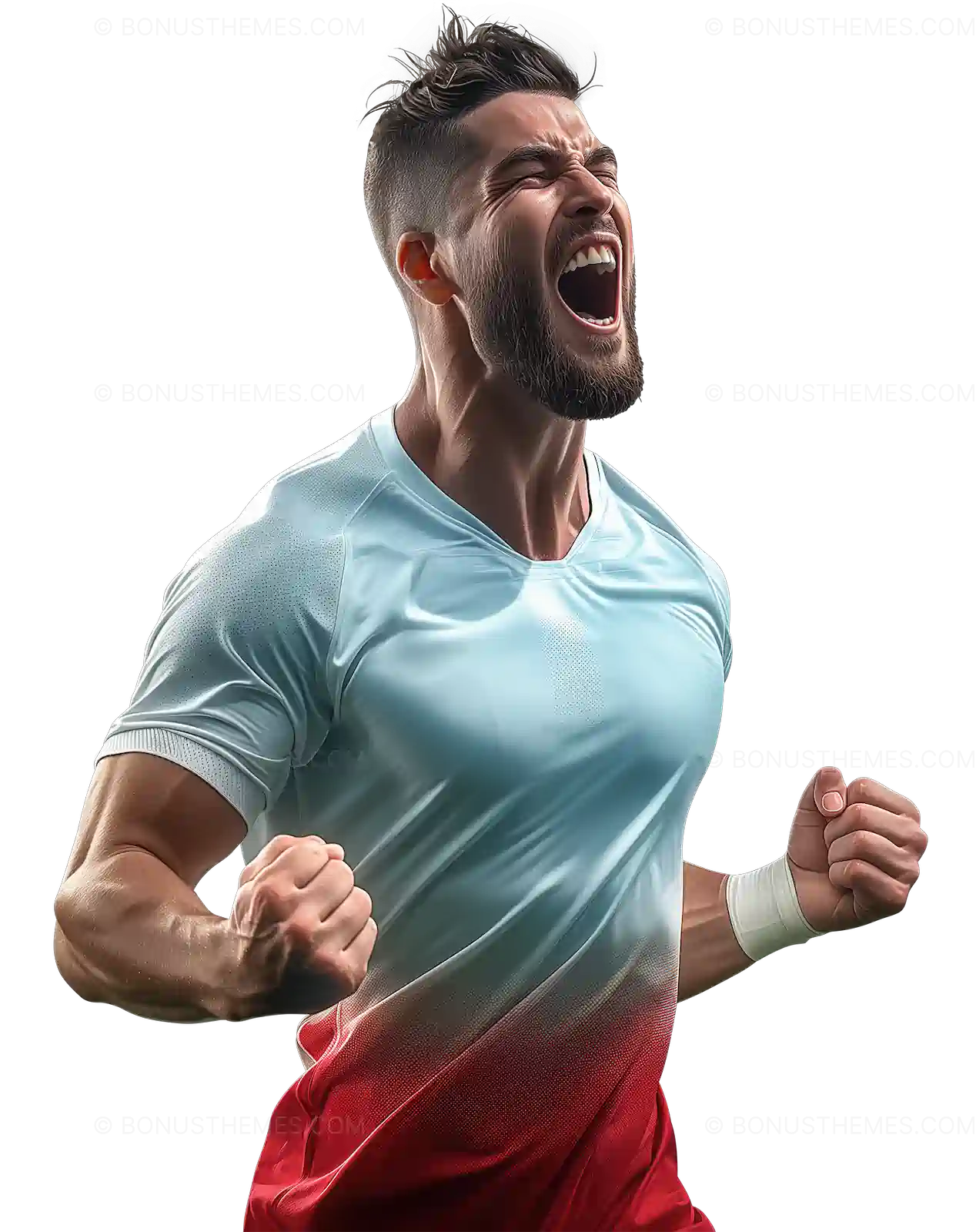 Soccer Player Celebrating Goal in Red and White Jersey - AI Generated Sports Image