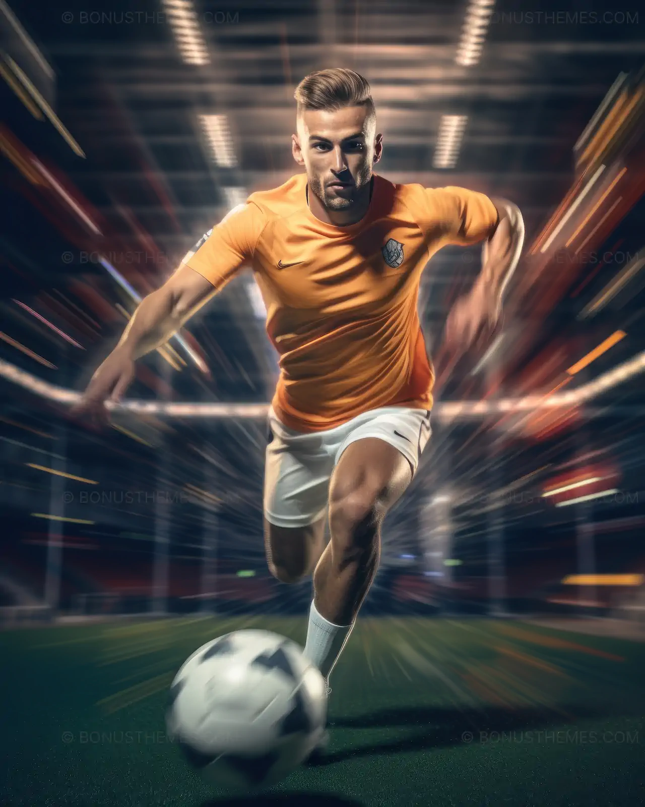 Soccer Player Kicking the Ball in Mid-Action - Dynamic AI Generated Sports Image