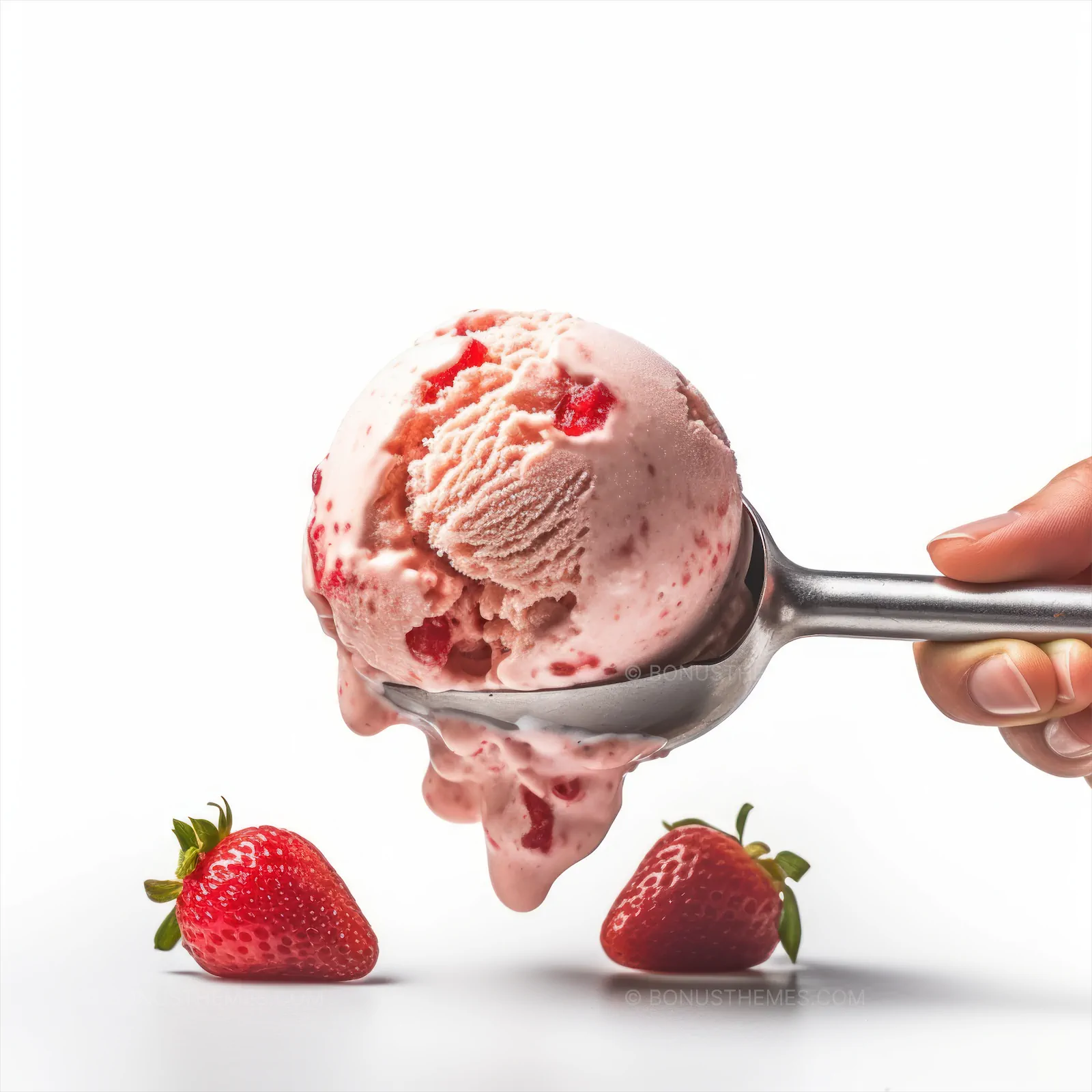 Spoon Holding a Scoop of Creamy Strawberry Ice Cream | Vibrant AI Generated Sweet Dessert Illustration