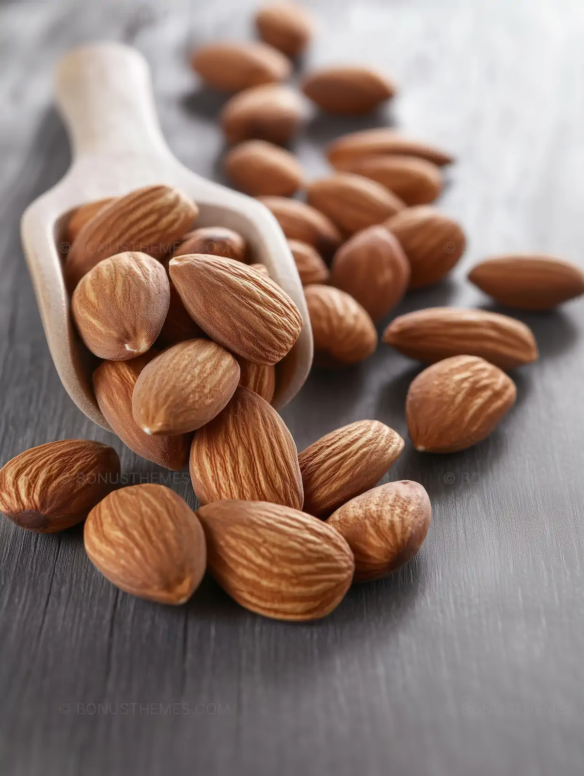 Spoonful of Almonds on Wooden Table - Abundance & Indulgence | AI Image