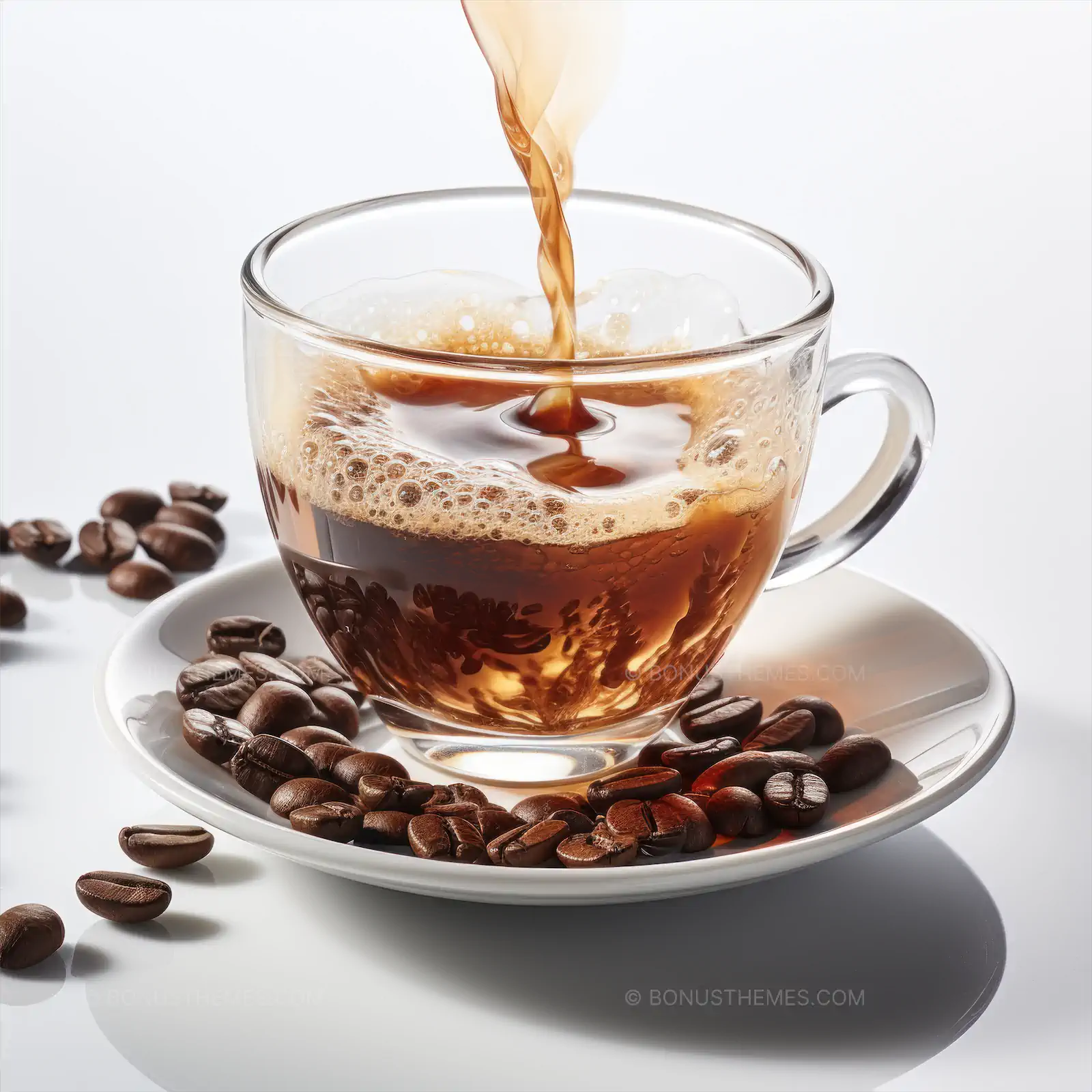 Atmospheric Coffee Pour into Saucer | Steaming Hot Beverage AI Generated Image