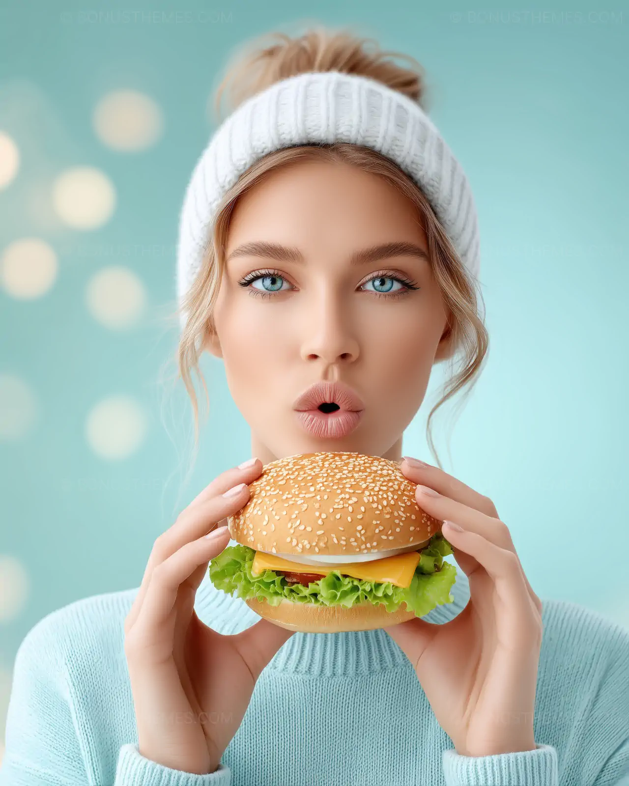 Stylish Woman with Gourmet Cheeseburger | Trendy Culinary Lifestyle AI Generated Image