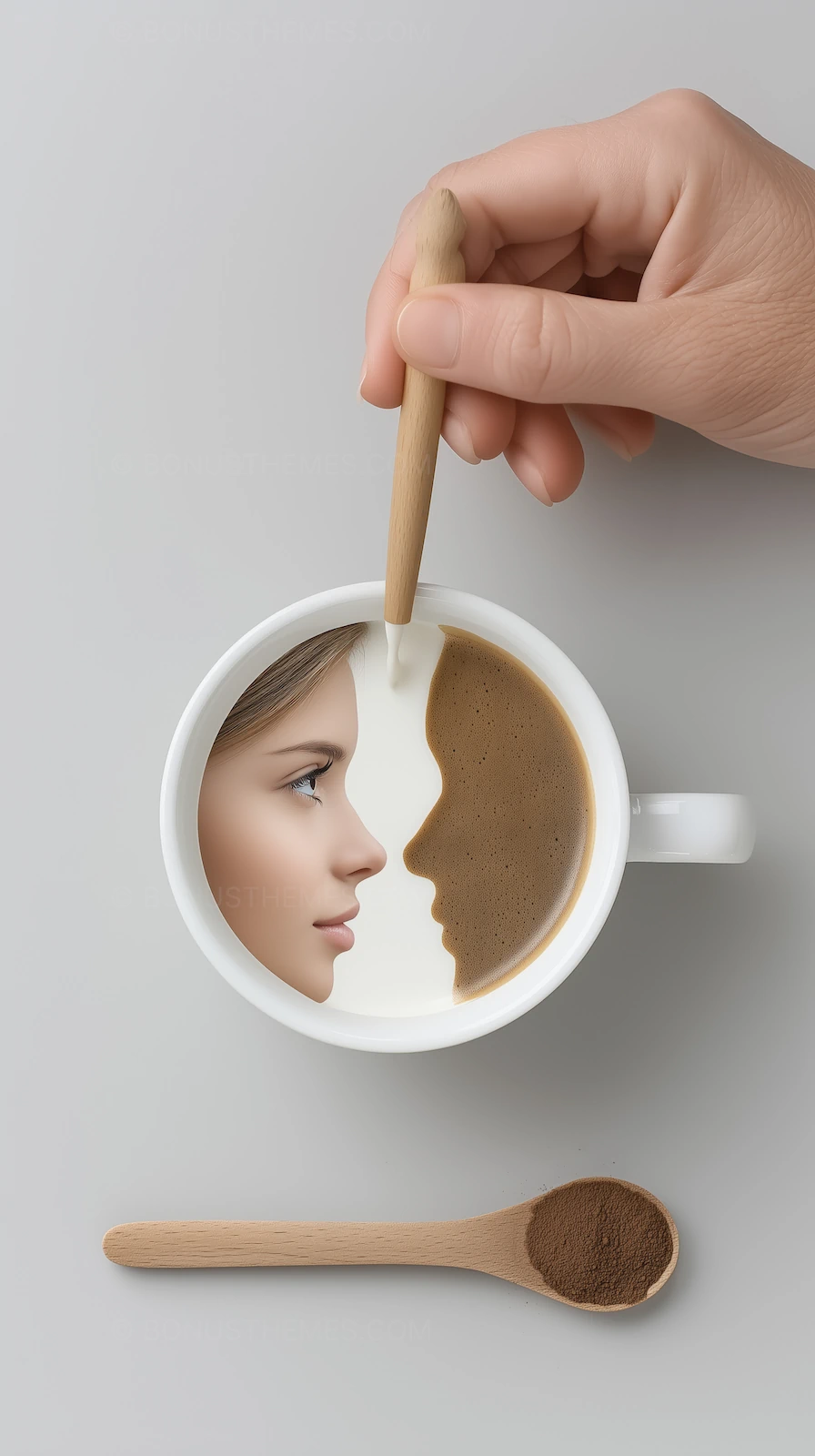 Surreal Coffee Art with Profile Silhouette in a White Cup | Creative AI Generated Morning Inspiration Illustration
