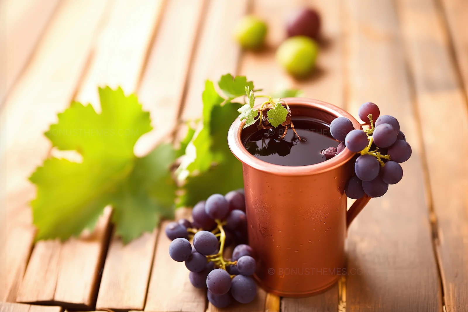 Traditional Copper Mug with Red Wine and Fresh Grapes | AI Image