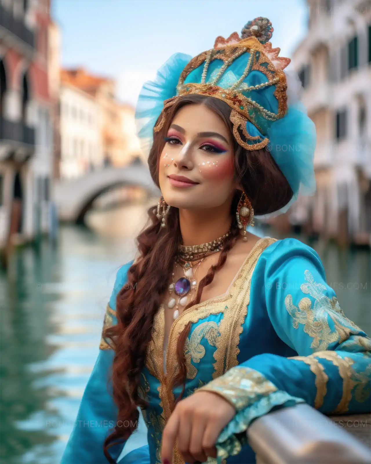 Beautiful Woman at the Venice Carnival with Emotive Eyes | Ornate AI Generated Masquerade Portrait