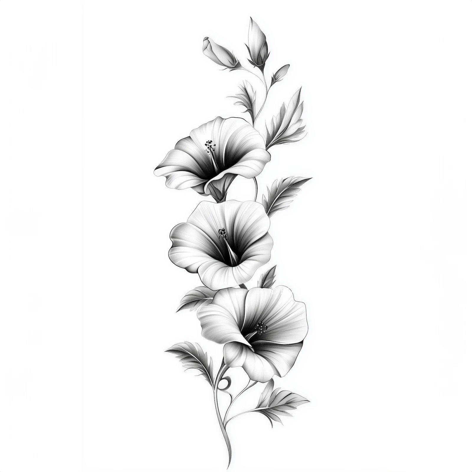 Vine Flowers Tattoo Design - Elegant Black & White Floral Art | AI Image