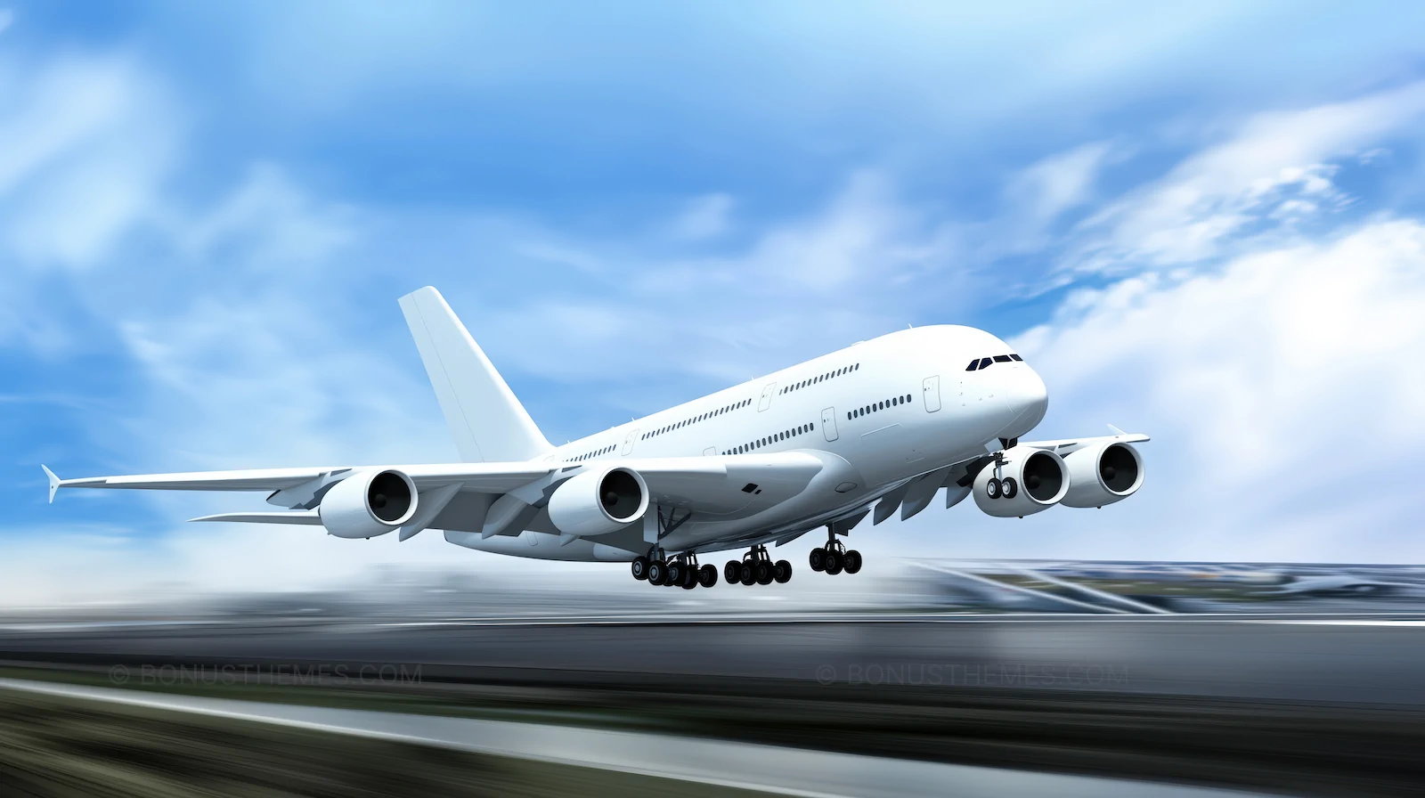 White Commercial Airplane Flying in Blue Sky | Aviation & Travel AI Image