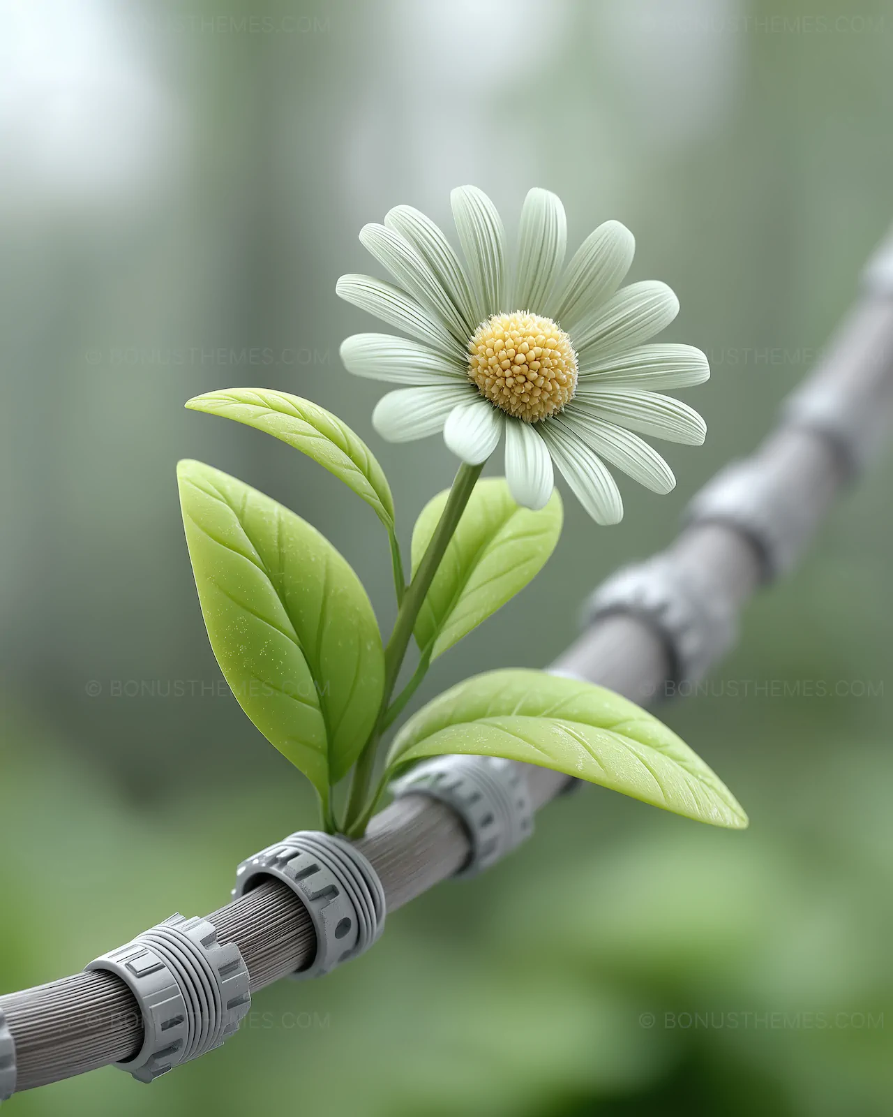 White Flower on Optical Fiber Branch - Growth & Life | Futuristic AI Image