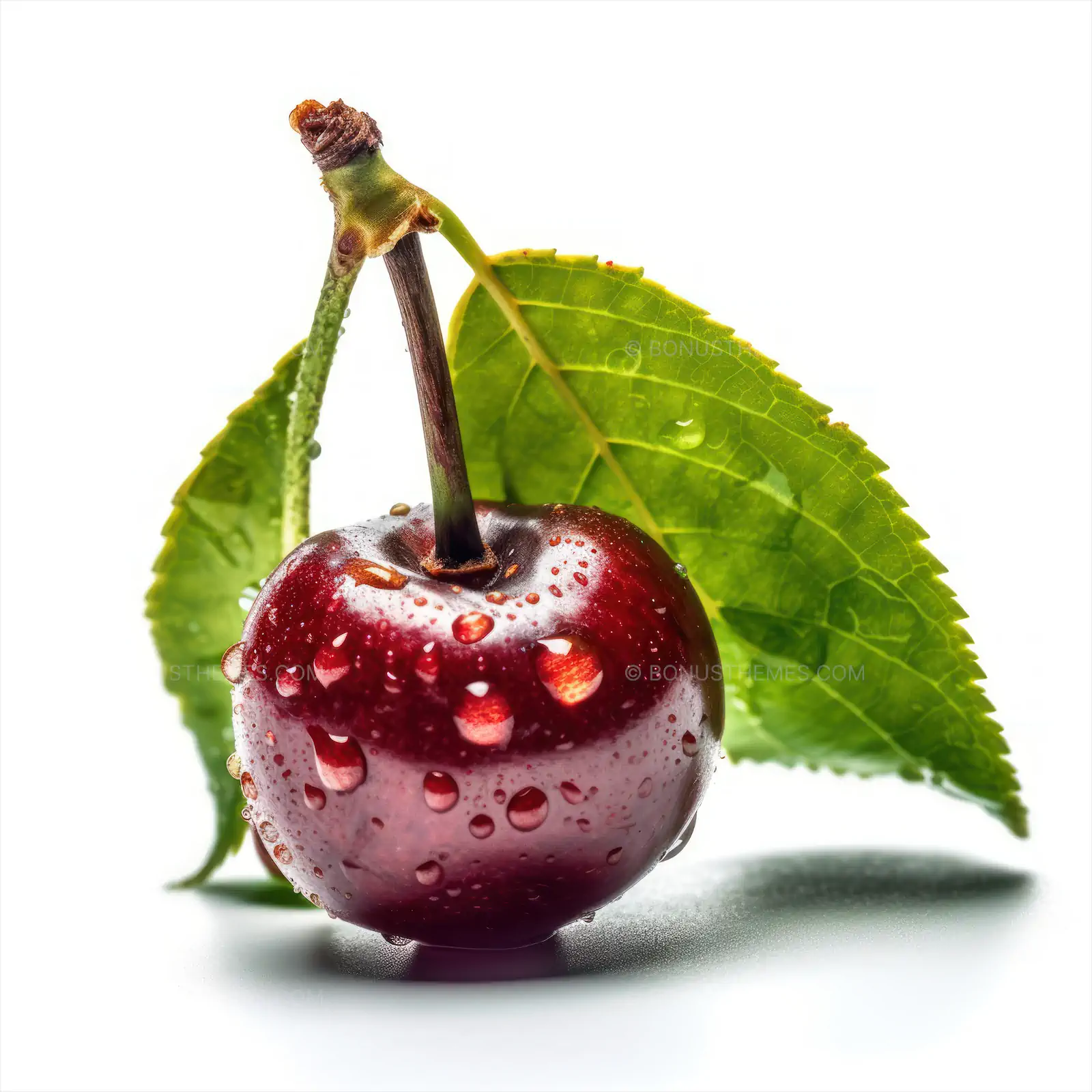 Fresh Wild Cherry with Green Leaves | Vibrant AI Generated Healthy Fruit Illustration