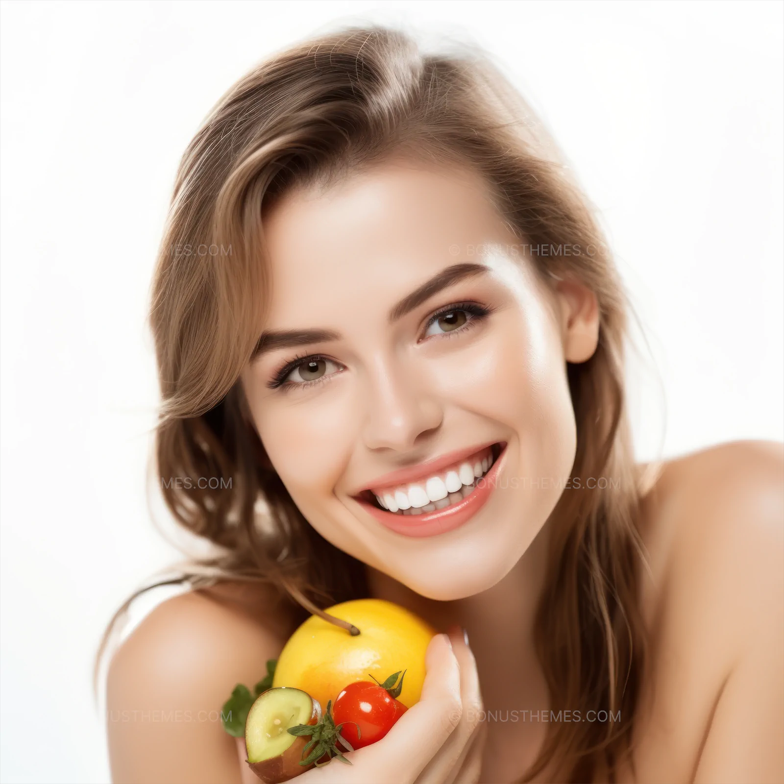 Smiling Woman Holding Fresh Fruit Basket | Healthy Lifestyle AI Generated Image